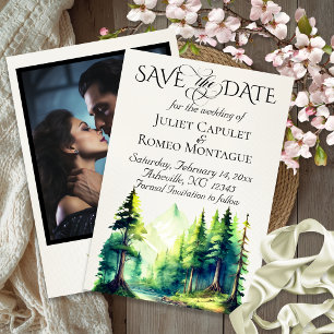 Mountains, Photo, & Monogram - Ivory Save The Date