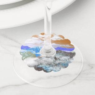 Mountains (photo montage) 2 wine glass tag