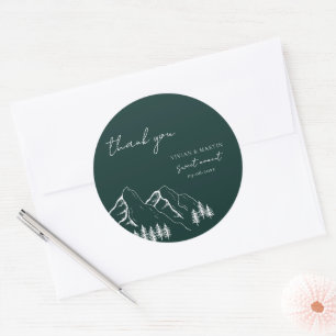 Mountains Pine Tree Emerald Green Thank You Classic Round Sticker