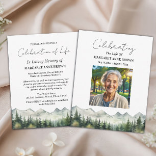 Mountains Pine Trees Celebration Of Life Photo  Invitation