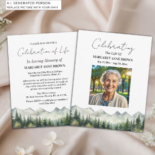 Mountains Pine Trees Celebration Of Life Photo Invitation