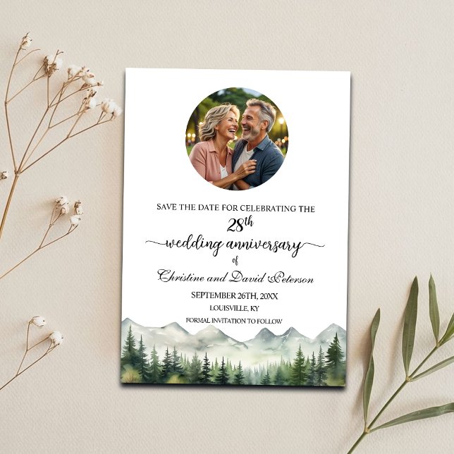 Mountains Pines 28th Wedding Anniversary Photo Save The Date (Creator Uploaded)