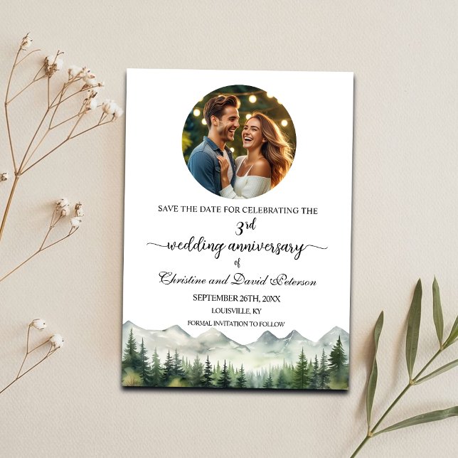 Mountains Pines 3rd Wedding Anniversary Photo Save The Date (Creator Uploaded)
