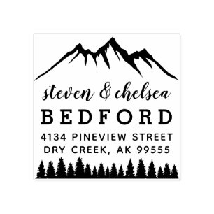 Mountains & Pines Married Couple Return Address Rubber Stamp