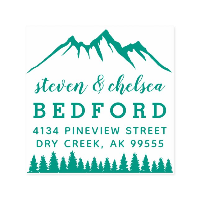 Mountains & Pines Married Couple Return Address Self-inking Stamp (Design)