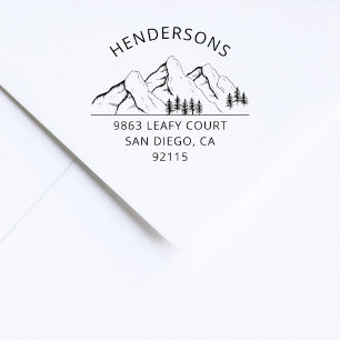 Mountains Pines Modern Rustic Return Address Rubber Stamp