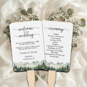 Mountains Pines Wedding Program Ceremony Hand Fan