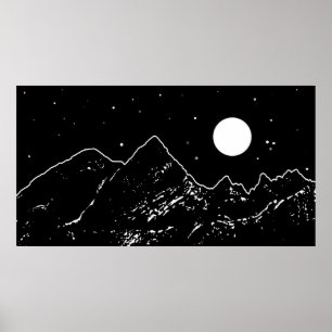 Mountains range landscape black and white graphic poster