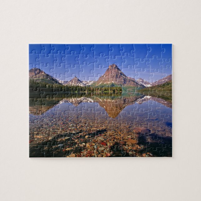Mountains reflect into calm Two Medicine Lake in Jigsaw Puzzle (Horizontal)