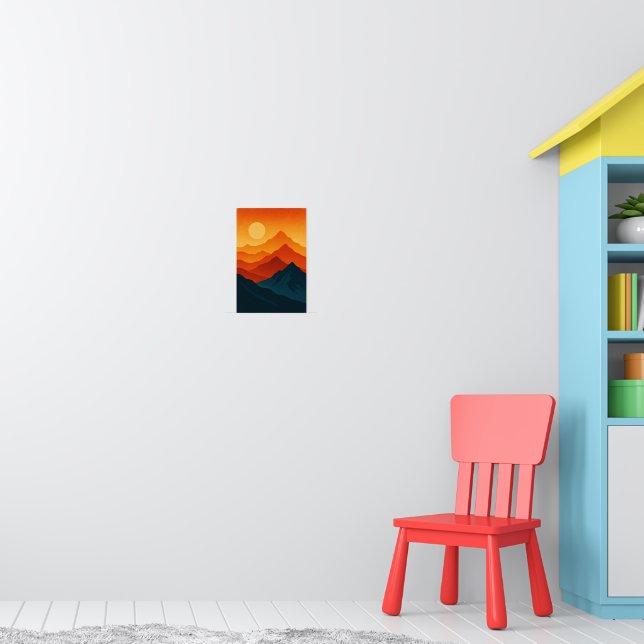 Mountains retro landscape illustration red blue  poster (Nursery 1)