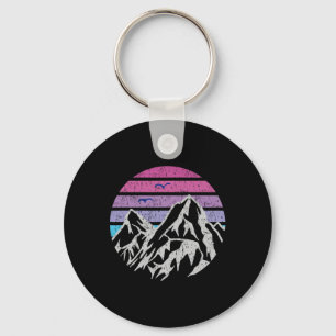 Mountains Retro Sunset Vintage Graphic Hiking Camp Keychain
