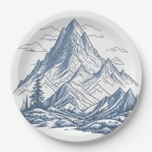 Mountains Sketches Paper Plate