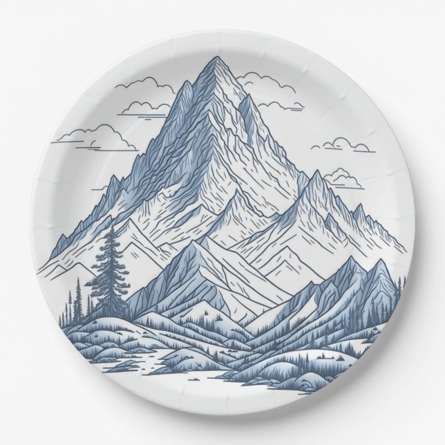 Mountains Sketches Paper Plate (Front)