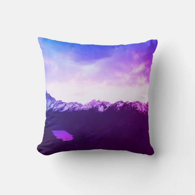 *~* Mountains Sky Soft Blues & Lavender Photo Throw Pillow (Front)