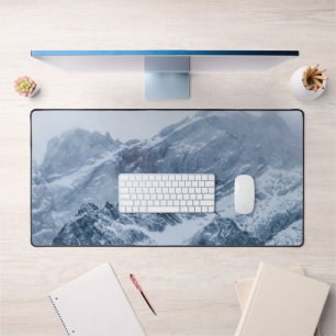 Mountains snow and fog desk mat