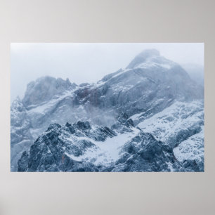 Mountains snow and fog poster