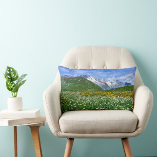 Mountains Swiss Alps Valley Spring Lumbar Pillow