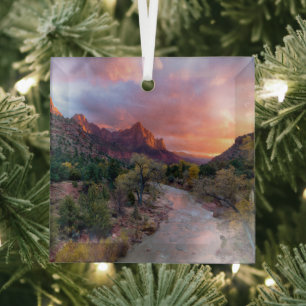 Mountains   The Watchman Zion Nathional Park Utah Glass Ornament