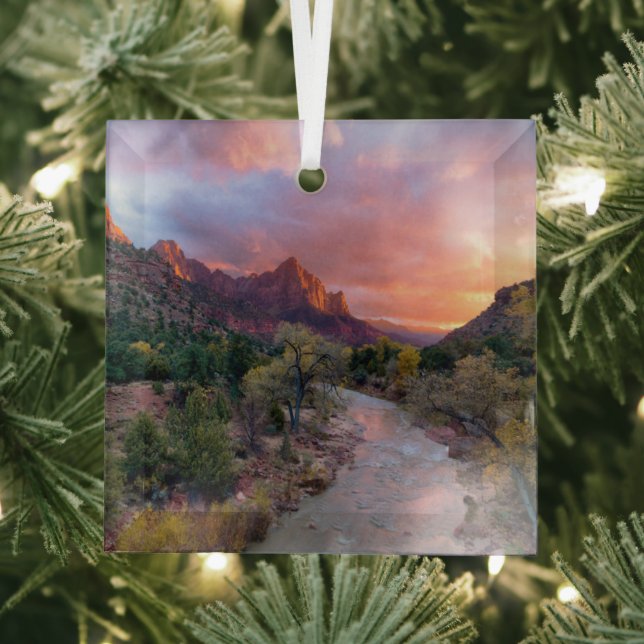 Mountains | The Watchman Zion Nathional Park Utah Glass Ornament (Insitu)