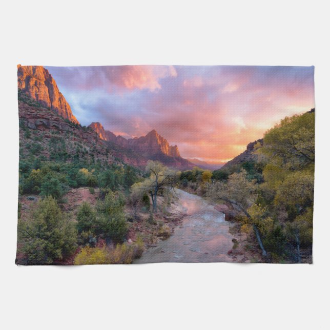 Mountains | The Watchman Zion Nathional Park Utah Kitchen Towel (Horizontal)