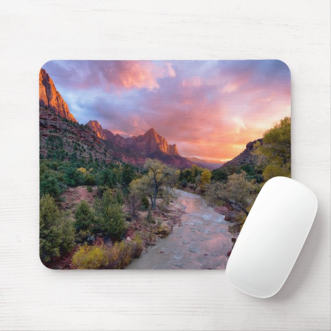 Mountains | The Watchman Zion Nathional Park Utah Mouse Pad (With Mouse)