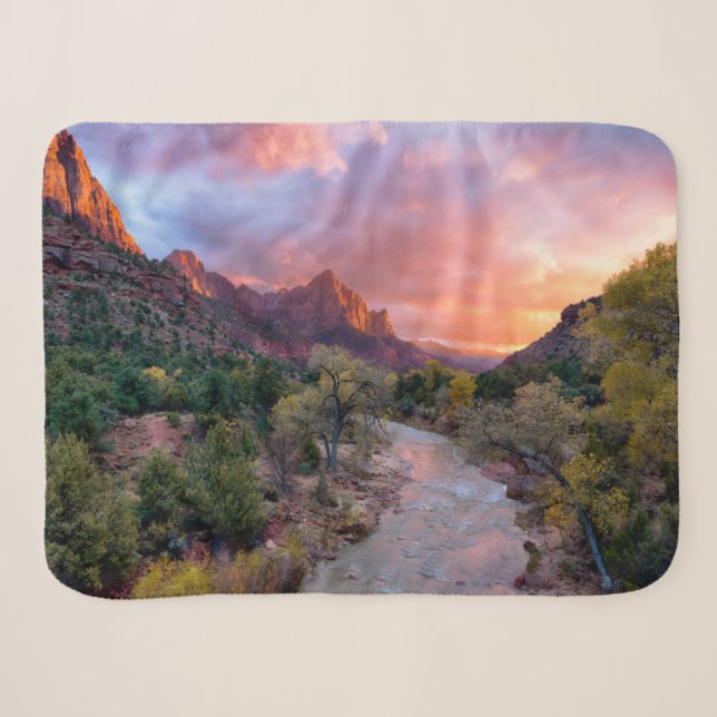 Mountains | The Watchman Zion Nathional Park Utah Sherpa Blanket (Front (Horizontal))