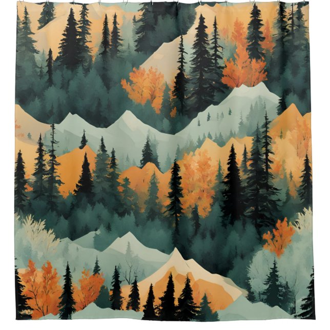 Mountains Trees Green And Orange Nature Pattern (Front)