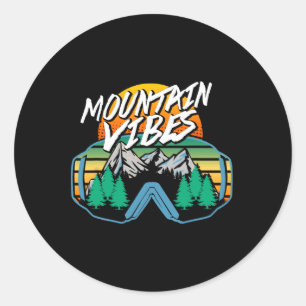 Mountains Vibes Winter Sports Snowboarding Skiing  Classic Round Sticker