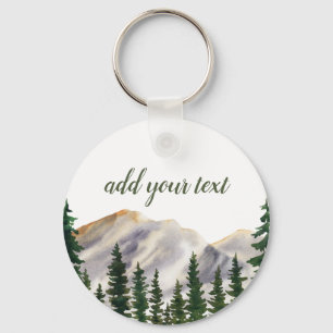 Mountains Watercolor Forest Personalized Keychain