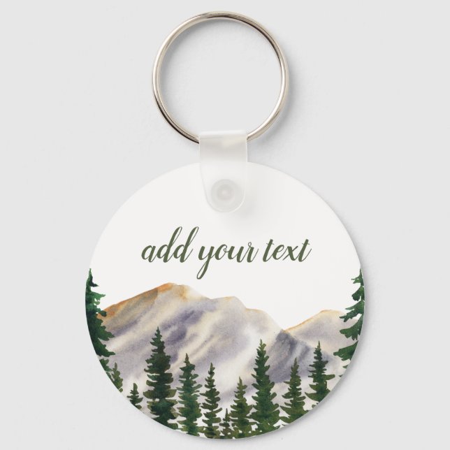 Mountains Watercolor Forest Personalized Keychain (Front)