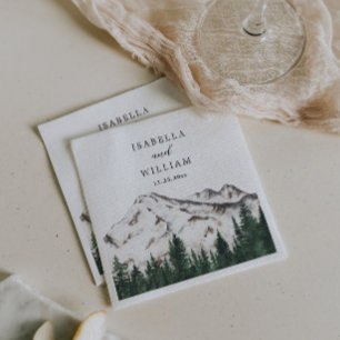 Mountains Watercolor Rustic Forest Wedding Napkin