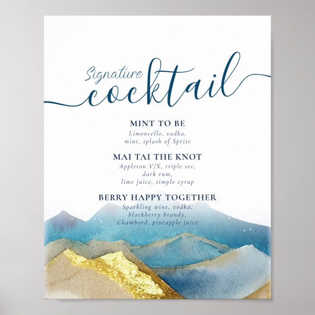 Mountains Wedding Signature Cocktails Drinks Menu Poster (Front)