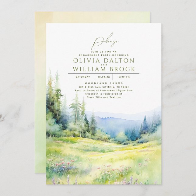 Mountains Wildflowers Nature Engagement Party Invitation (Front/Back)