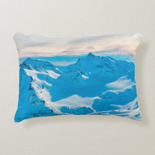 Mountains with snow peaks and sunset skysnow,alpin accent pillow