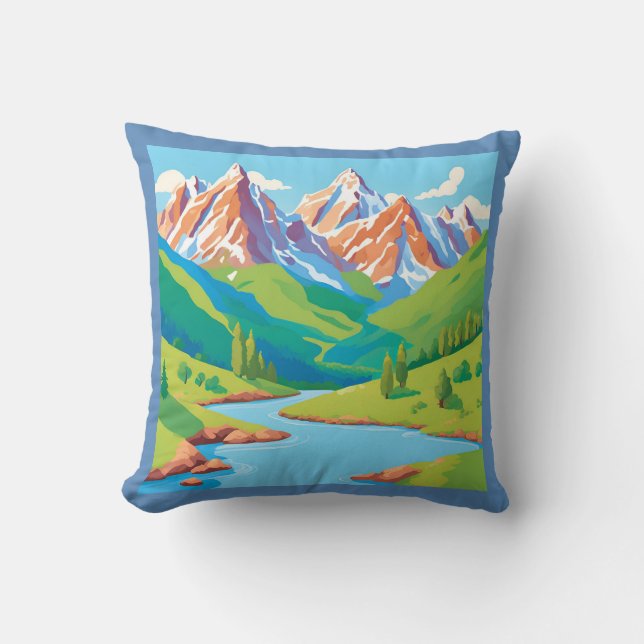 Mountains with Stream  Throw Pillow (Front)