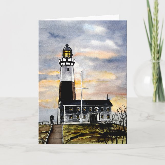 mountauk point lighthouse new york greeting cards (Front)