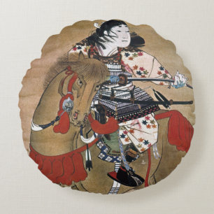 Mounted Samurai Round Pillow