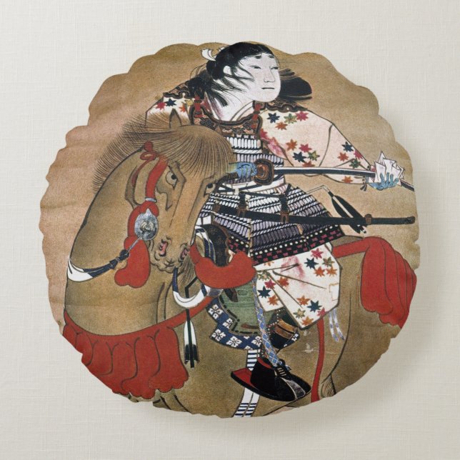 Mounted Samurai Round Pillow (Front)