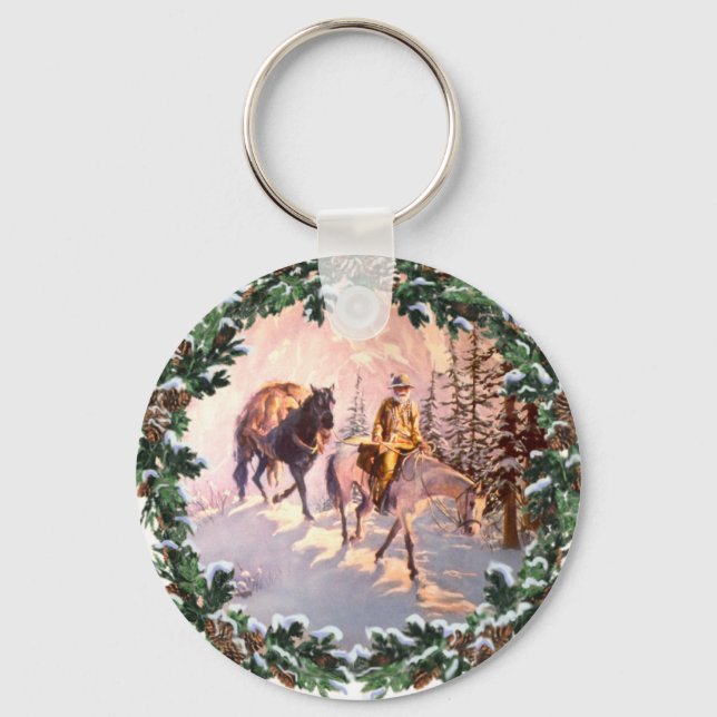 MOUNTIAN MAN & WREATH by SHARON SHARPE Keychain (Front)