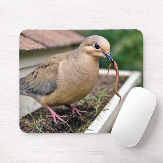 Mourning Dove On a Gutter With a Worm Mouse Pad (With Mouse)