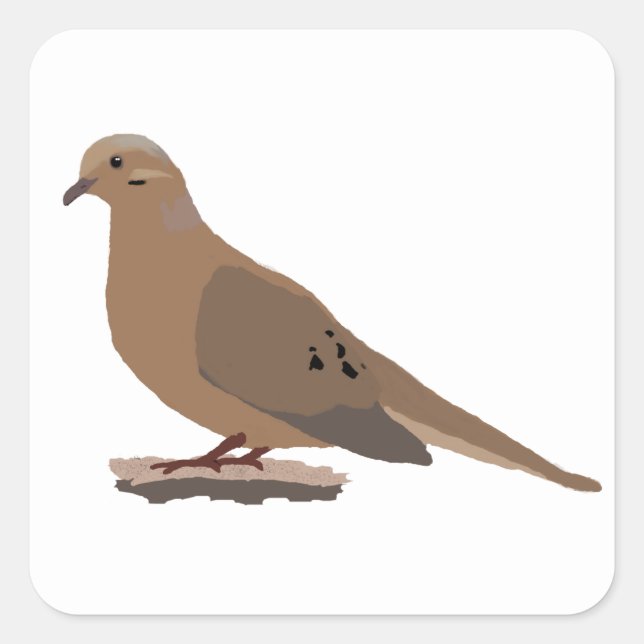 Mourning, Love or Turtle Dove Digitally Drawn Bird Square Sticker (Front)