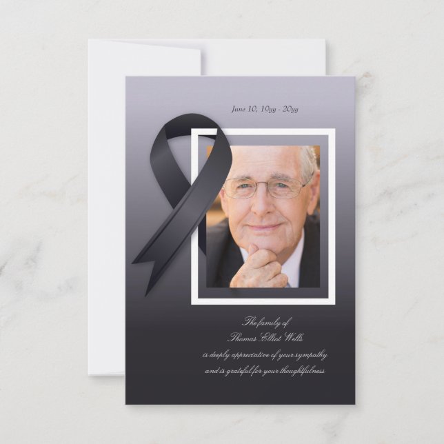 Mourning Ribbon Photo Sympathy Thank You Card (Front)