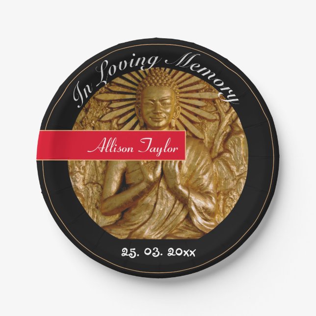 Mourning with Buddha Blessings / Memorial, Funeral Paper Plate (Front)
