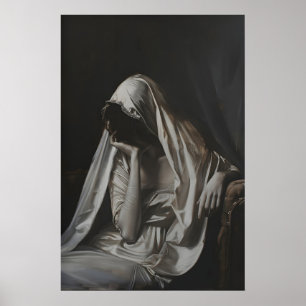 Mourning Woman Portrait Oil Painting Printable Poster