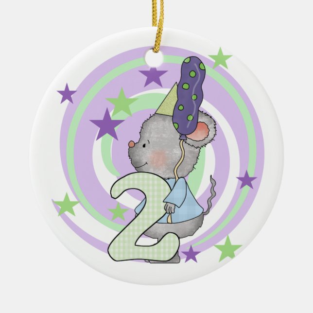 Mouse 2nd Birthday T shirts and Gifts Ceramic Ornament (Front)