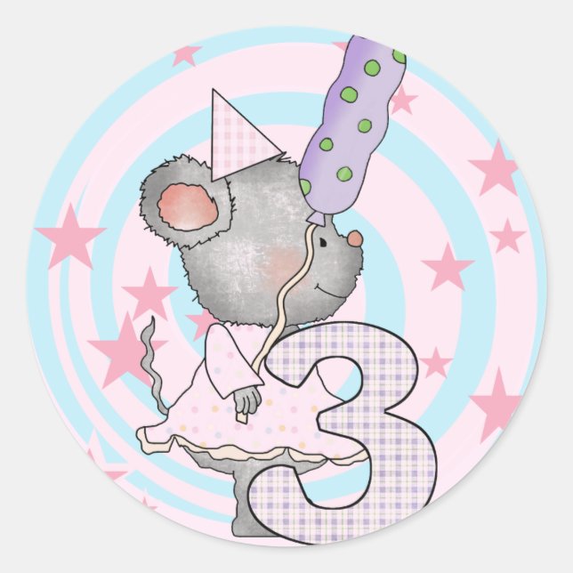 Mouse 3rd Birthday T-shirts and Gifts Classic Round Sticker (Front)