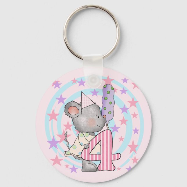 Mouse 4th birthday T-shirts and Gifts Keychain (Front)