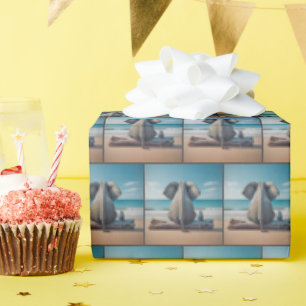 Mouse and Elephant On Beach Log Wrapping Paper