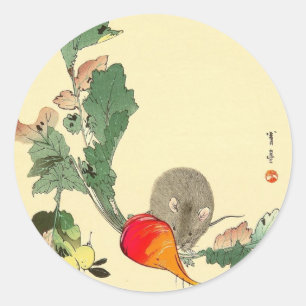 Mouse and Red Radish, Japanese Painting c.1800s Classic Round Sticker