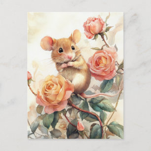 mouse and roses postcard